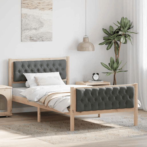 Estrutura de cama de solteiro para adultos com Cabeceira - Cinza Escuro 100 x 200 cm