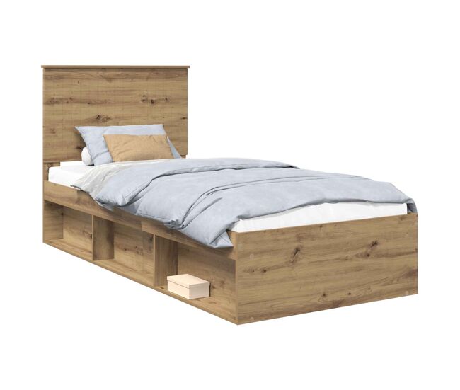 Estructura de cama simple para adultos con cabecera - roble artesanal 90 x 200 cm