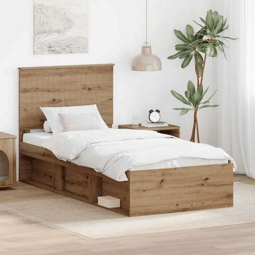 Estrutura de cama de solteiro moderno com cabeceira - Carvalho Artesanal 90 x 200 cm