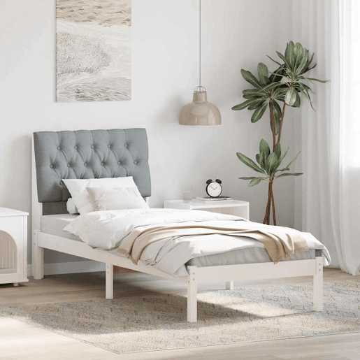 Estrutura de cama de solteiro para adultos com Cabeceira Estofada Branco 75 x 190 cm