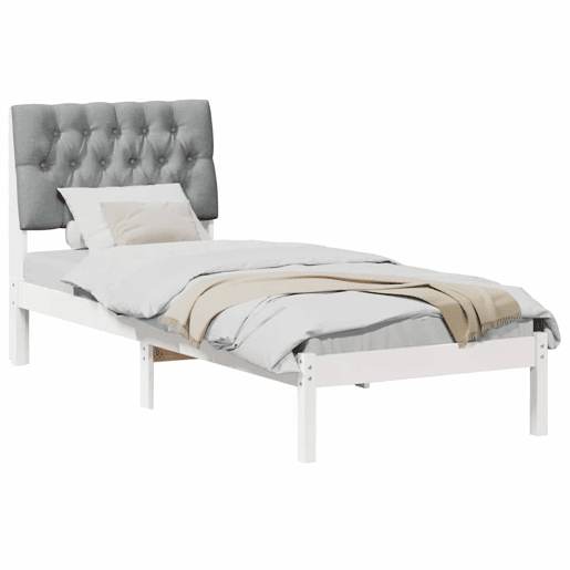 Estrutura de cama de solteiro para adultos com Cabeceira Estofada Branco 75 x 190 cm