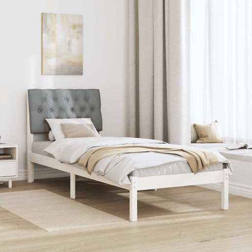 Estrutura de cama de solteiro para adultos com Cabeceira Estofada Branco 75 x 190 cm