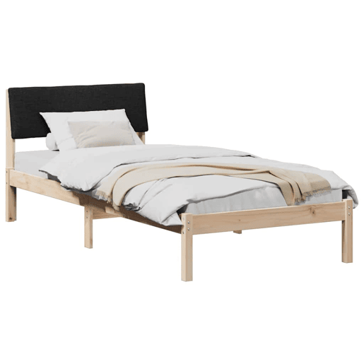 Estrutura de cama de solteiro simple com cabeceira - Castanho e preto 90 x 200 cm