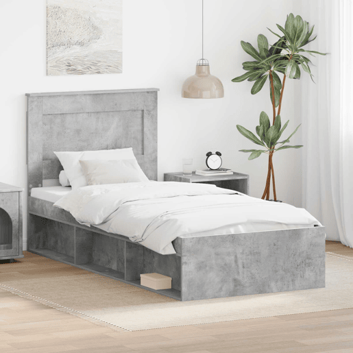 Estrutura de cama de solteiro para adultos com Cabeceira - Cinza Concreto 100 x 200 cm