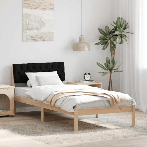 Estrutura de cama de solteiro simple com cabeceira - Castanho e preto 90 x 200 cm