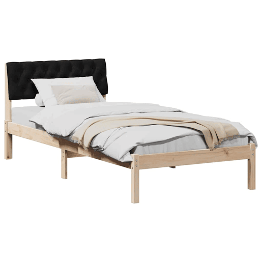 Estrutura de cama de solteiro simple com cabeceira - Castanho e preto 90 x 200 cm