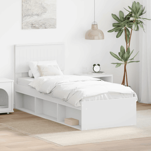 Estrutura de cama de solteiro para adultos - Branco 75 x 190 cm Madeira de Pinheiro Sólida