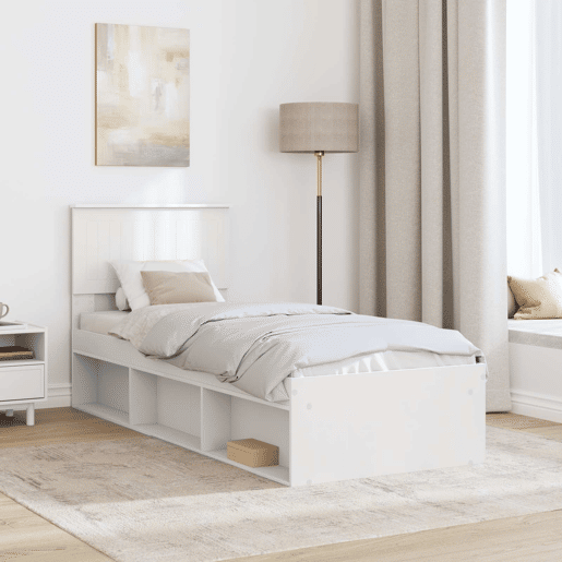 Estrutura de cama de solteiro para adultos - Branco 75 x 190 cm Madeira de Pinheiro Sólida