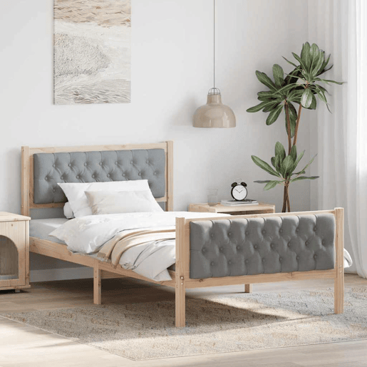 Estrutura de cama de solteiro para adultos com Cabeceira - Cinzento-claro 100 x 200 cm