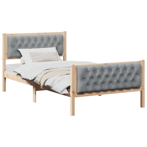 Estrutura de cama de solteiro para adultos com Cabeceira - Cinzento-claro 100 x 200 cm