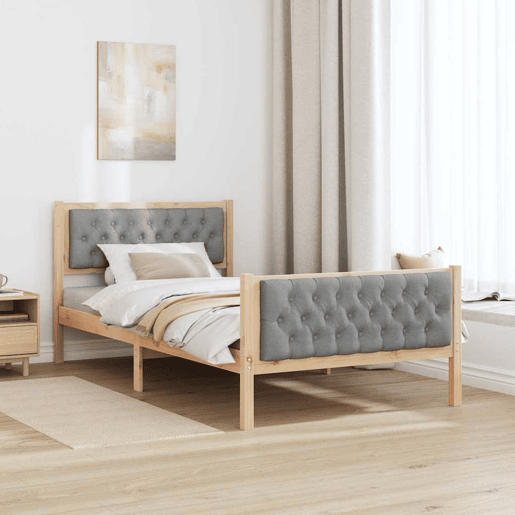 Estrutura de cama de solteiro para adultos com Cabeceira - Cinzento-claro 100 x 200 cm