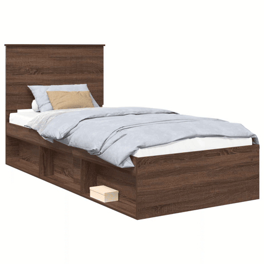 Estrutura de cama de solteiro moderno com cabeceira - Carvalho Marrom 90 x 200 cm
