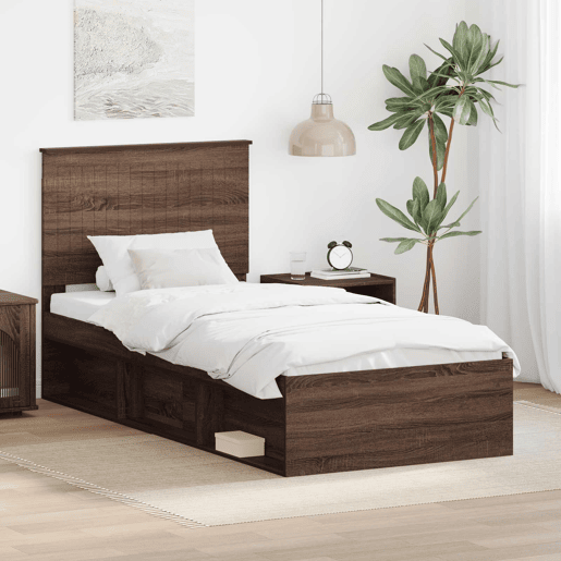 Estrutura de cama de solteiro moderno com cabeceira - Carvalho Marrom 90 x 200 cm