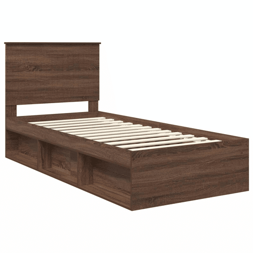 Estrutura de cama de solteiro moderno com cabeceira - Carvalho Marrom 90 x 200 cm