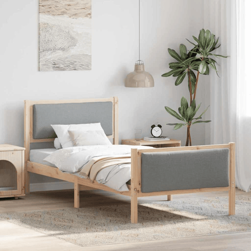 Estrutura de cama de solteiro simple, Cinzento-claro 90 x 200 cm tecido