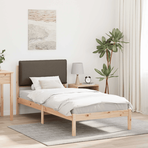 Estrutura de cama de solteiro Design com Cabeceira Estofada Cinzento-acastanhado