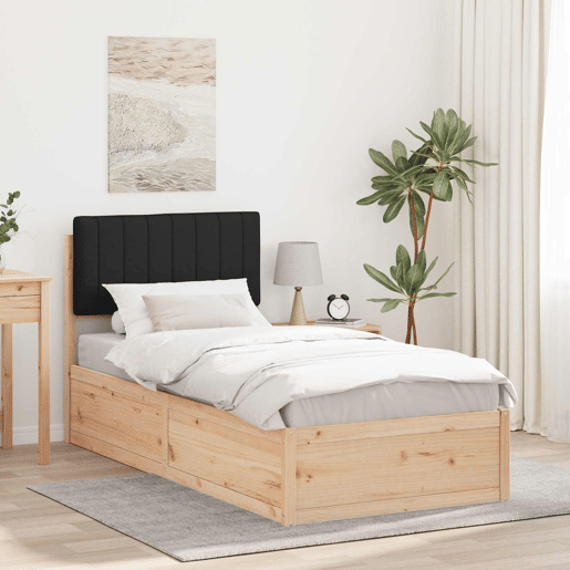 Estrutura de cama de solteiro para adultos com Cabeceira Estofada Preto 90 x 200 cm