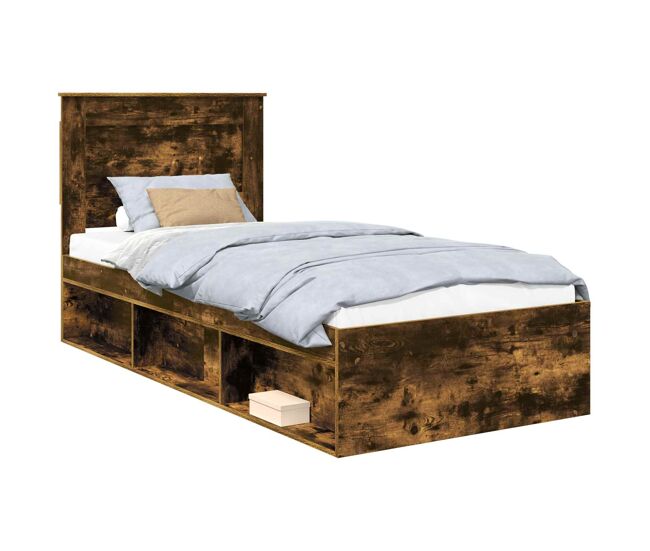 Estructura de cama simple para adultos con cabecera - roble ahumado 90 x 190 cm