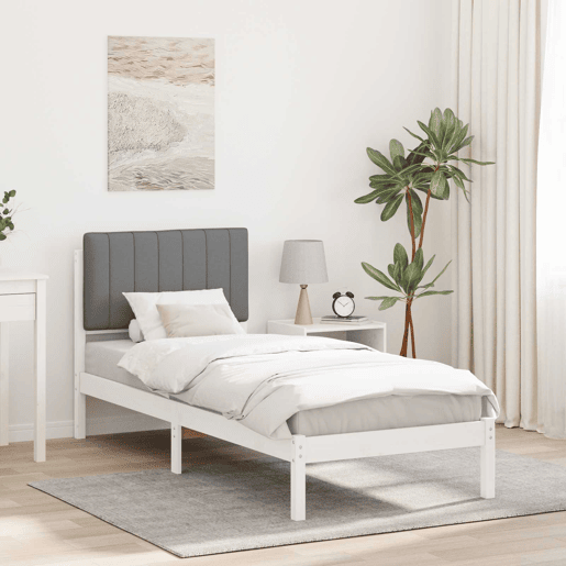 Estrutura de cama de solteiro simple com Cabeceira Estofada Cinzento-claro