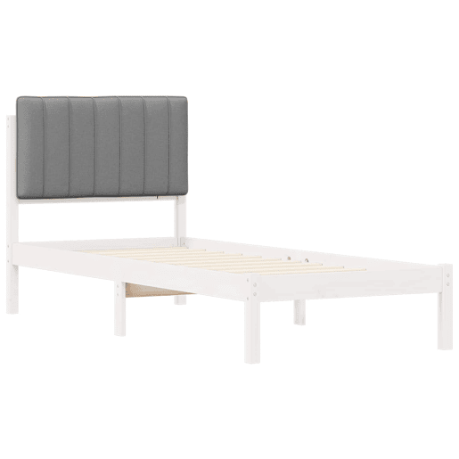 Estrutura de cama de solteiro simple com Cabeceira Estofada Cinzento-claro