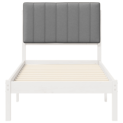 Estrutura de cama de solteiro simple com Cabeceira Estofada Cinzento-claro