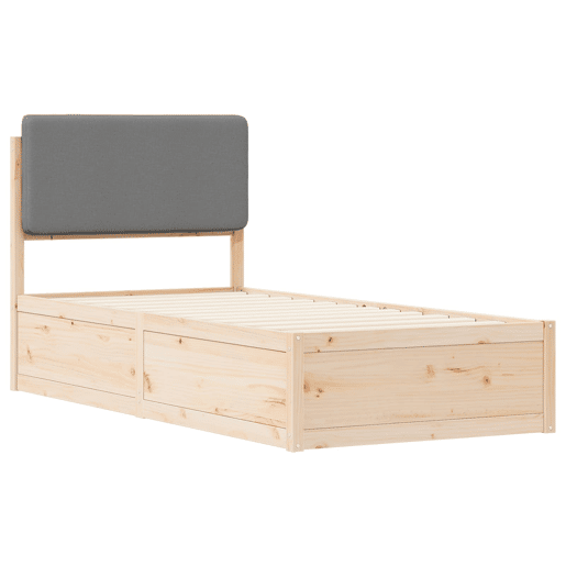 Estrutura de cama de solteiro simple com Cabeceira Estofada Cinzento-claro