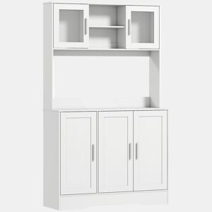 HOMCOM Armário de Cozinha, Móvel Auxiliar com 2 Portas de Vidro, Bancada Ampla para Micro-ondas, Compartimentos Abertos e Prateleiras Ajustáveis, 108x35x180 cm, Branco