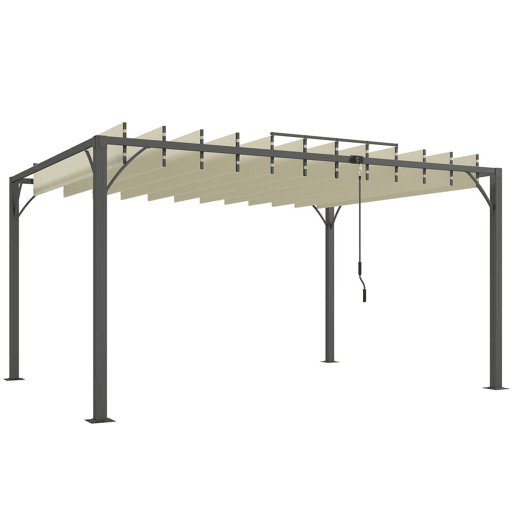 Outsunny Pérgola 390x295x213 cm para Jardim com Desenho de Lâminas Superiores Giratórias até 135° Proteção UV 50+ e Estrutura de Aço para Pátio Terraço Varanda Creme