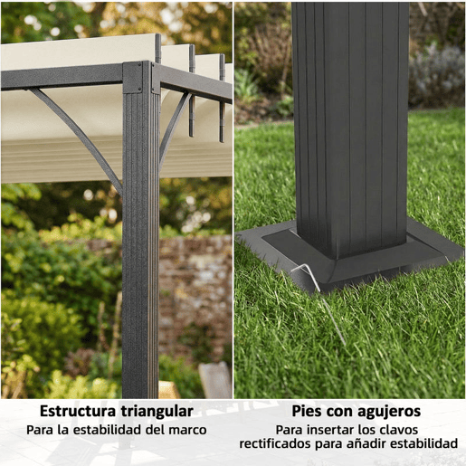 Outsunny Pérgola 390x295x213 cm para Jardim com Desenho de Lâminas Superiores Giratórias até 135° Proteção UV 50+ e Estrutura de Aço para Pátio Terraço Varanda Creme
