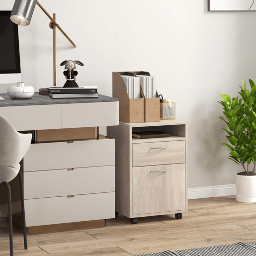 HOMCOM Bloco de Gavetas para Escritório com Rodas Armário de Escritório com Gaveta Compartimento Porta Arquivador Móvel para Escritório ou Sala 40x35x60 cm Carvalho