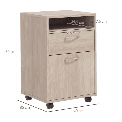 HOMCOM Bloco de Gavetas para Escritório com Rodas Armário de Escritório com Gaveta Compartimento Porta Arquivador Móvel para Escritório ou Sala 40x35x60 cm Carvalho