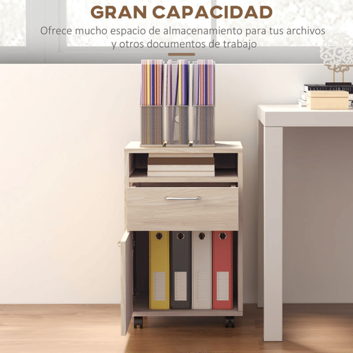 HOMCOM Bloco de Gavetas para Escritório com Rodas Armário de Escritório com Gaveta Compartimento Porta Arquivador Móvel para Escritório ou Sala 40x35x60 cm Carvalho