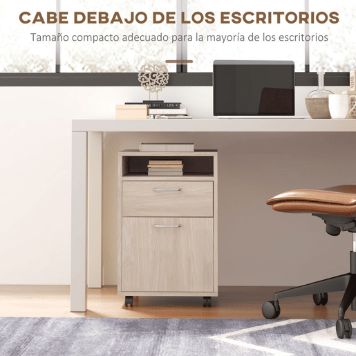 HOMCOM Bloco de Gavetas para Escritório com Rodas Armário de Escritório com Gaveta Compartimento Porta Arquivador Móvel para Escritório ou Sala 40x35x60 cm Carvalho