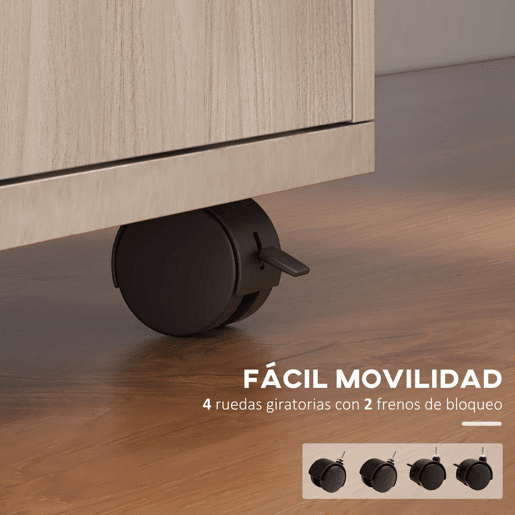 HOMCOM Bloco de Gavetas para Escritório com Rodas Armário de Escritório com Gaveta Compartimento Porta Arquivador Móvel para Escritório ou Sala 40x35x60 cm Carvalho