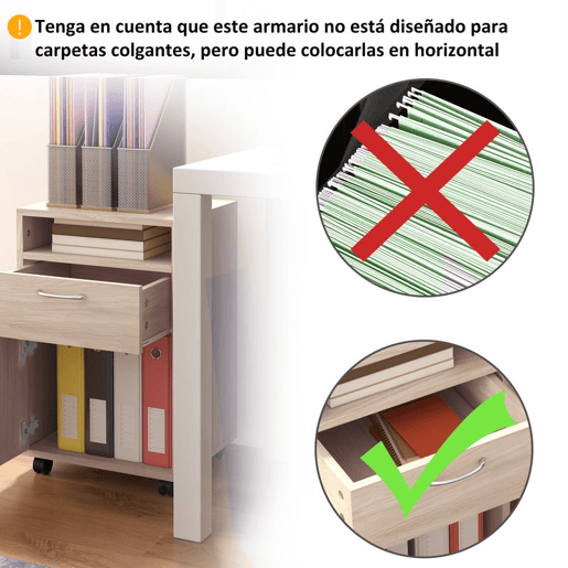 HOMCOM Bloco de Gavetas para Escritório com Rodas Armário de Escritório com Gaveta Compartimento Porta Arquivador Móvel para Escritório ou Sala 40x35x60 cm Carvalho