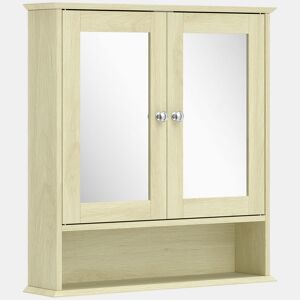 kleankin Armário de Casa de Banho com Espelho, Armário de Parede com 2 Portas Prateleira Aberta e Ajustável 56x13x58 cm Madeira