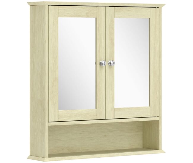 Kleankin armario de baño con espejo, armario de pared con 2 puertas, estante abierto, estante ajustable, mueble de baño colgar para cocina, salón,