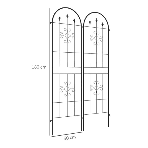 Outsunny Conjunto de 2 Treliças de Jardim Suportes para Plantas Trepadeiras com Estrutura de Aço para Frutas, Legumes, Flores e Decoração Exterior para Jardim ou Terraço 50x180 cm Preto