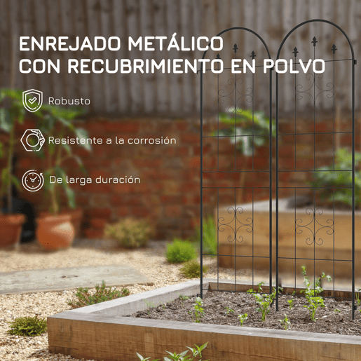 Outsunny Conjunto de 2 Treliças de Jardim Suportes para Plantas Trepadeiras com Estrutura de Aço para Frutas, Legumes, Flores e Decoração Exterior para Jardim ou Terraço 50x180 cm Preto