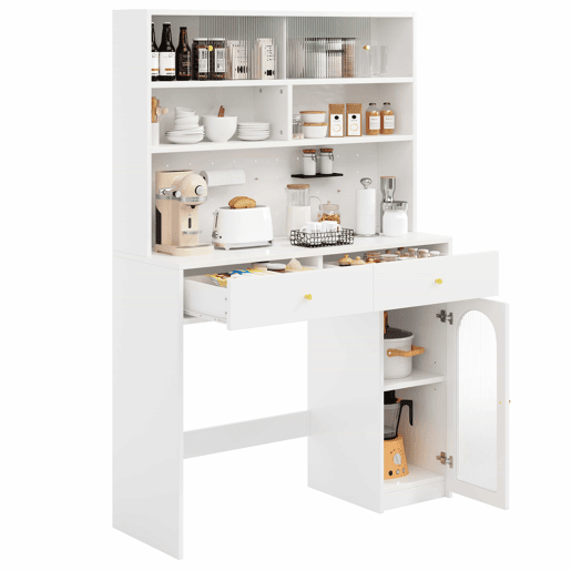 Móvel de cozinha + tamanho padrão - com balcão integrado, 2 gavetas, prateleira ajustável e espaço aberto - branco