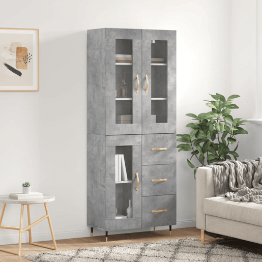 Armário alto - Bufete - Móvel de apoio 69,5x34x180 cm derivados de madeira cinza cimento pt949 Armário alto - Bufete - Móvel de apoio 69,5x34x180 cm derivados de madeira cinza cimento pt949