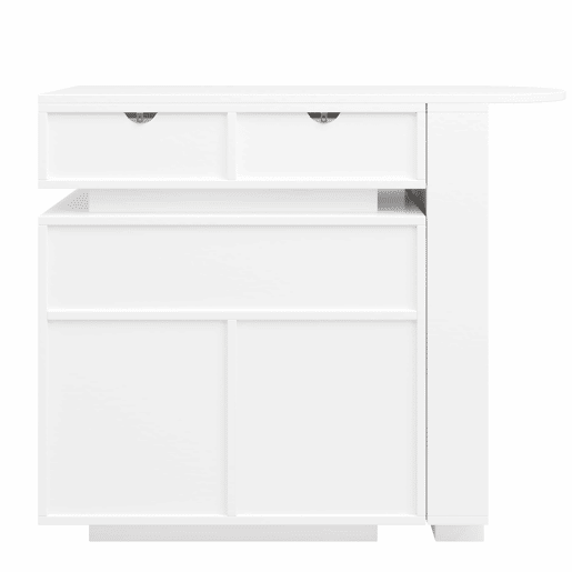 Mesa de bar extensível 115-183 x 40 x 99 cm - ilha de cozinha, arrumação, LED, rotação de 360°, barra móvel - Branco