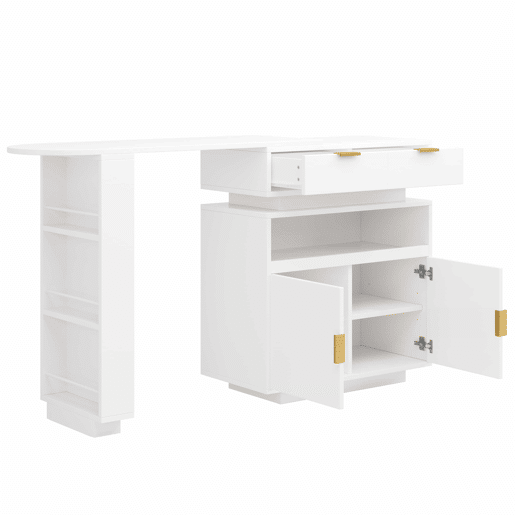 Mesa de bar extensível 115-183 x 40 x 99 cm - ilha de cozinha, arrumação, LED, rotação de 360°, barra móvel - Branco