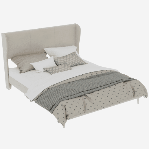 Cama estofada minimalista 160x200 - cabeceira acolchoada, base baixa sem arrumação - bege