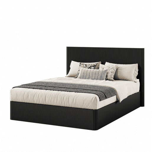 Cama moderna 160x200 cm - Sistema de elevação hidráulico, amplo espaço de arrumação, ripas de madeira maciça, superfície fácil de limpar - Preto