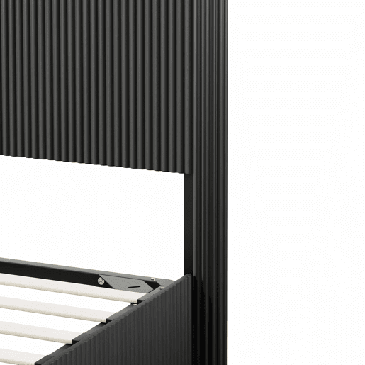 Cama moderna 160x200 cm - Sistema de elevação hidráulico, amplo espaço de arrumação, ripas de madeira maciça, superfície fácil de limpar - Preto