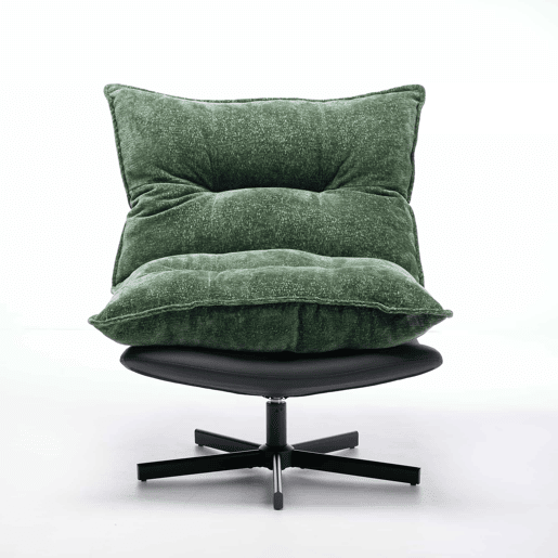 Poltrona relax giratória a 360° - encosto ajustável em 3 posições, pés metálicos pretos, couro sintético resistente a riscos, tecido de chenille e espuma viscoelástica - verde
