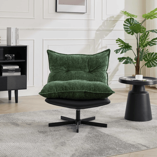 Poltrona relax giratória a 360° - encosto ajustável em 3 posições, pés metálicos pretos, couro sintético resistente a riscos, tecido de chenille e espuma viscoelástica - verde