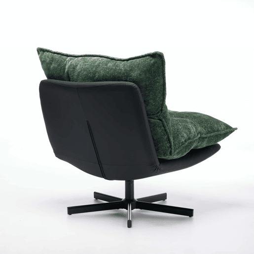 Poltrona relax giratória a 360° - encosto ajustável em 3 posições, pés metálicos pretos, couro sintético resistente a riscos, tecido de chenille e espuma viscoelástica - verde