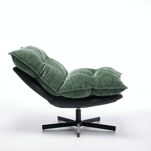Poltrona relax giratória a 360° - encosto ajustável em 3 posições, pés metálicos pretos, couro sintético resistente a riscos, tecido de chenille e espuma viscoelástica - verde